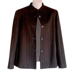 Anne Klein cashmere wool blend jacket Women 10, brown/pinstripe, boxy, soft. EUC